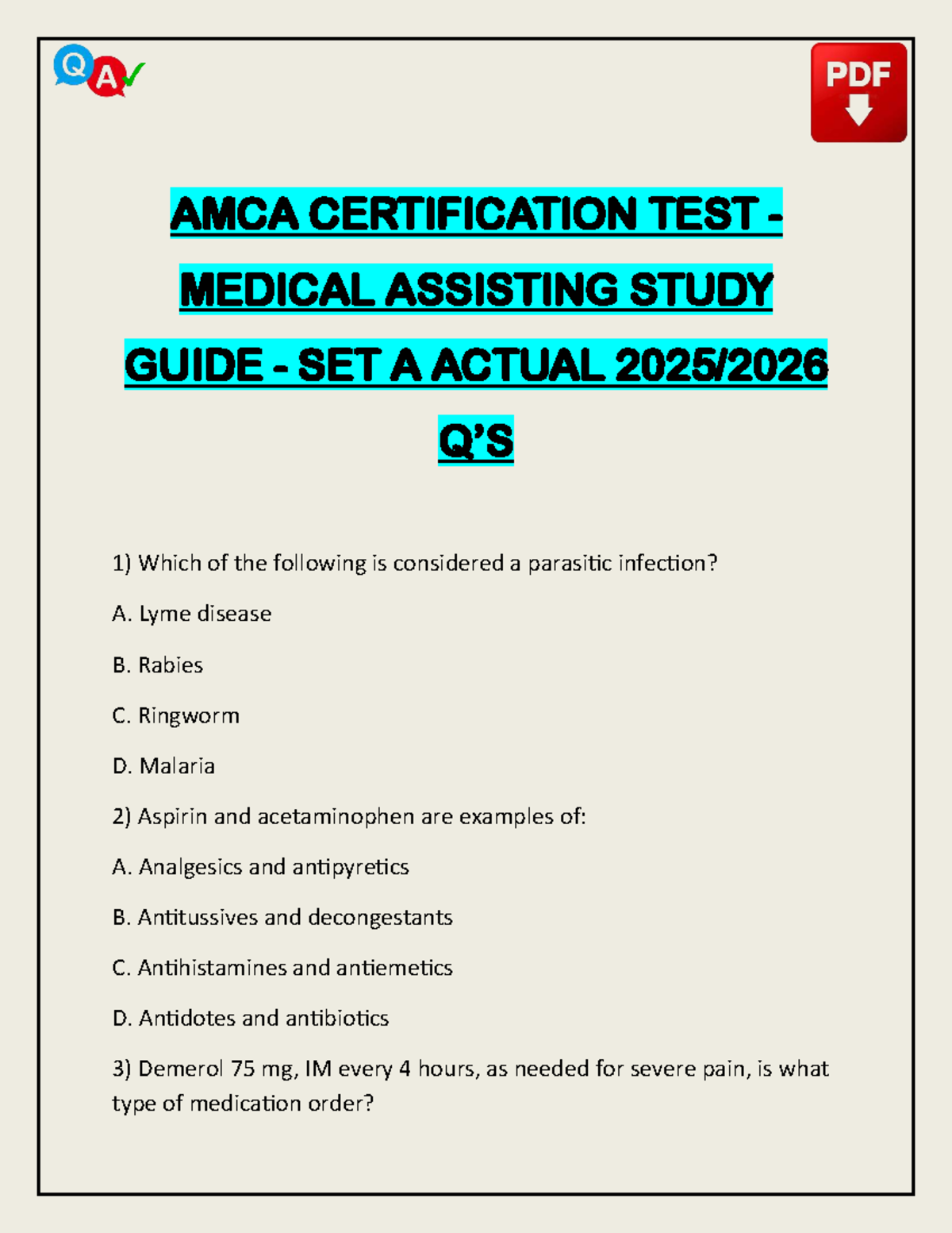 AMCA Certification Study Guide: Medical Assisting Test 1 - Studocu