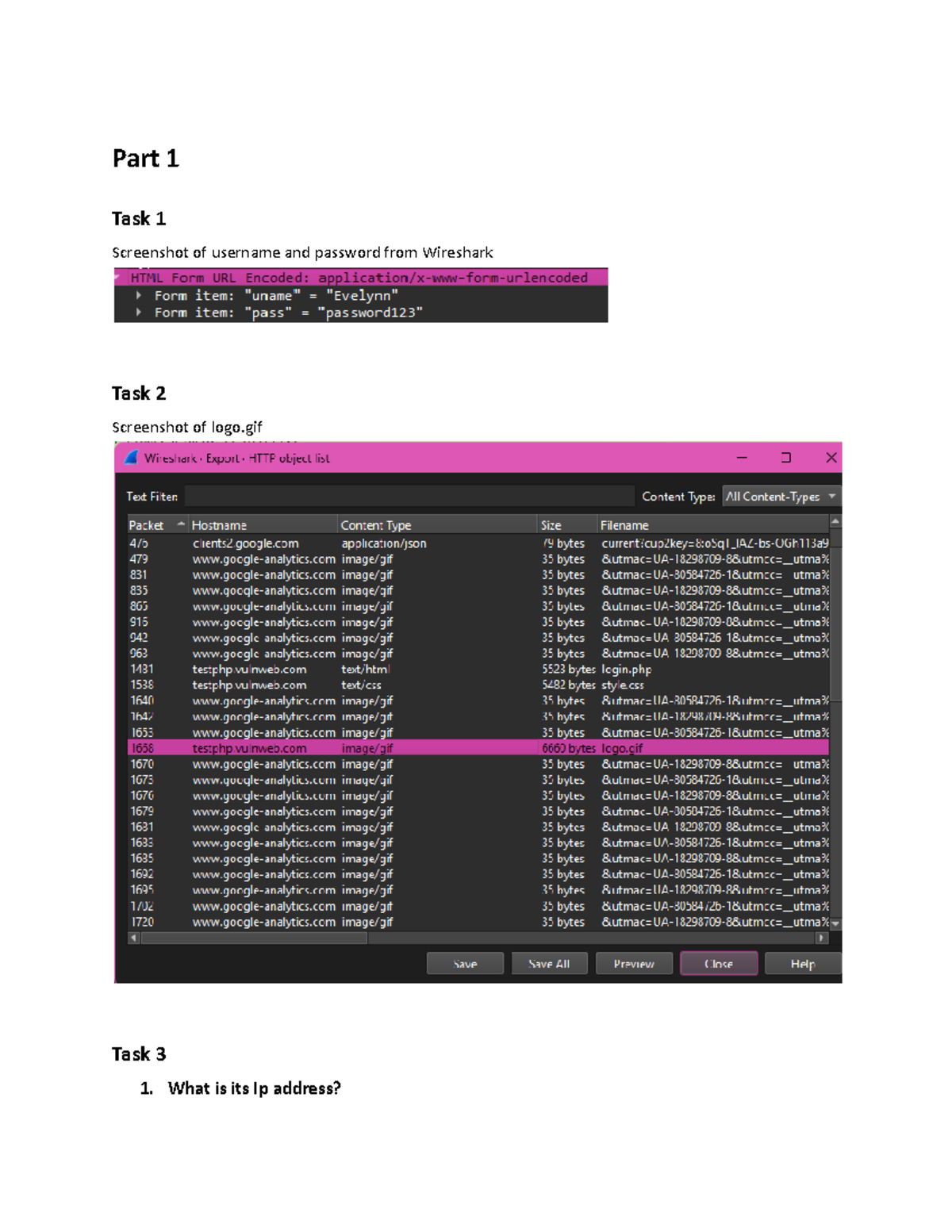 Cyberseclab 1 - lab 1 handout completed - Part 1 Task 1 Screenshot of ...
