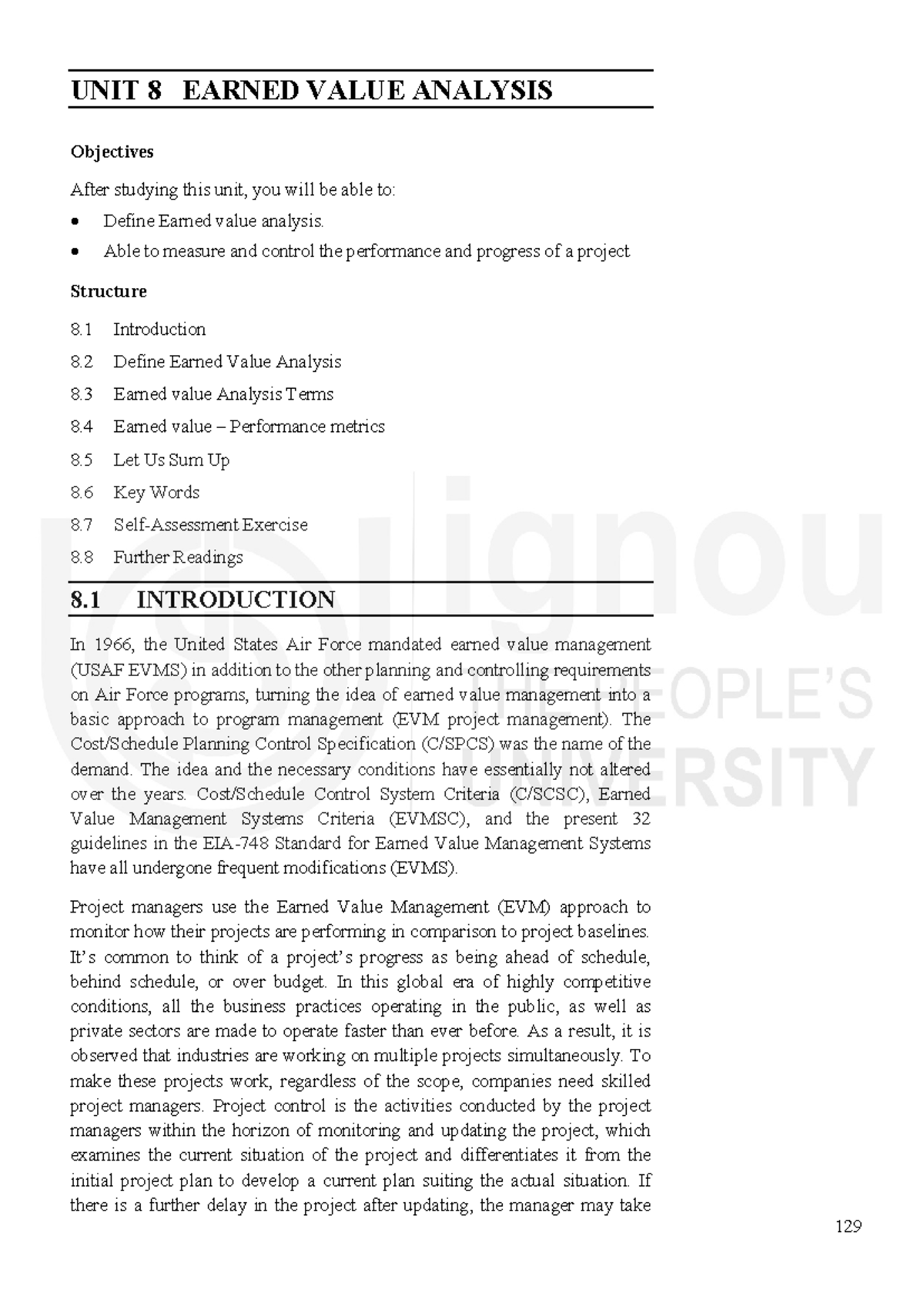 Unit 8: Earned Value Analysis in Project Management (SPM) - Studocu