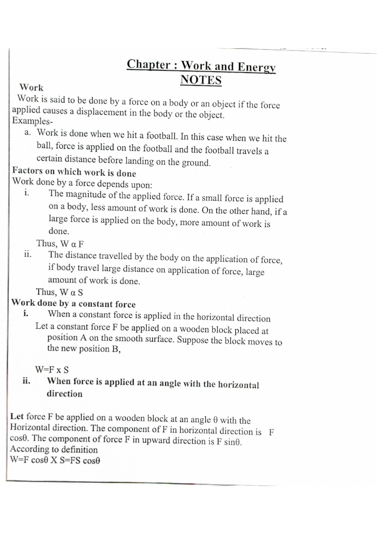 Chapter: Work and Energy Notes (Class 9) - Studocu