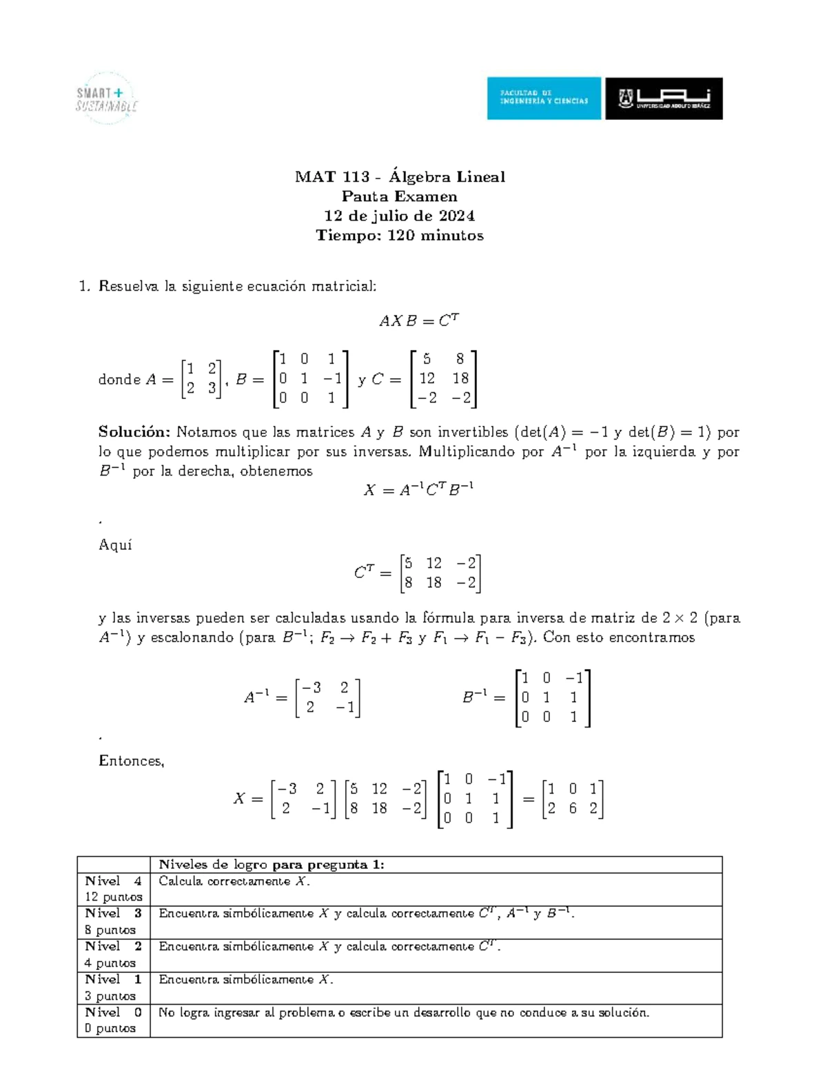 MAT 113 Pauta Examen Final - 6 de diciembre de 2024 - Studocu