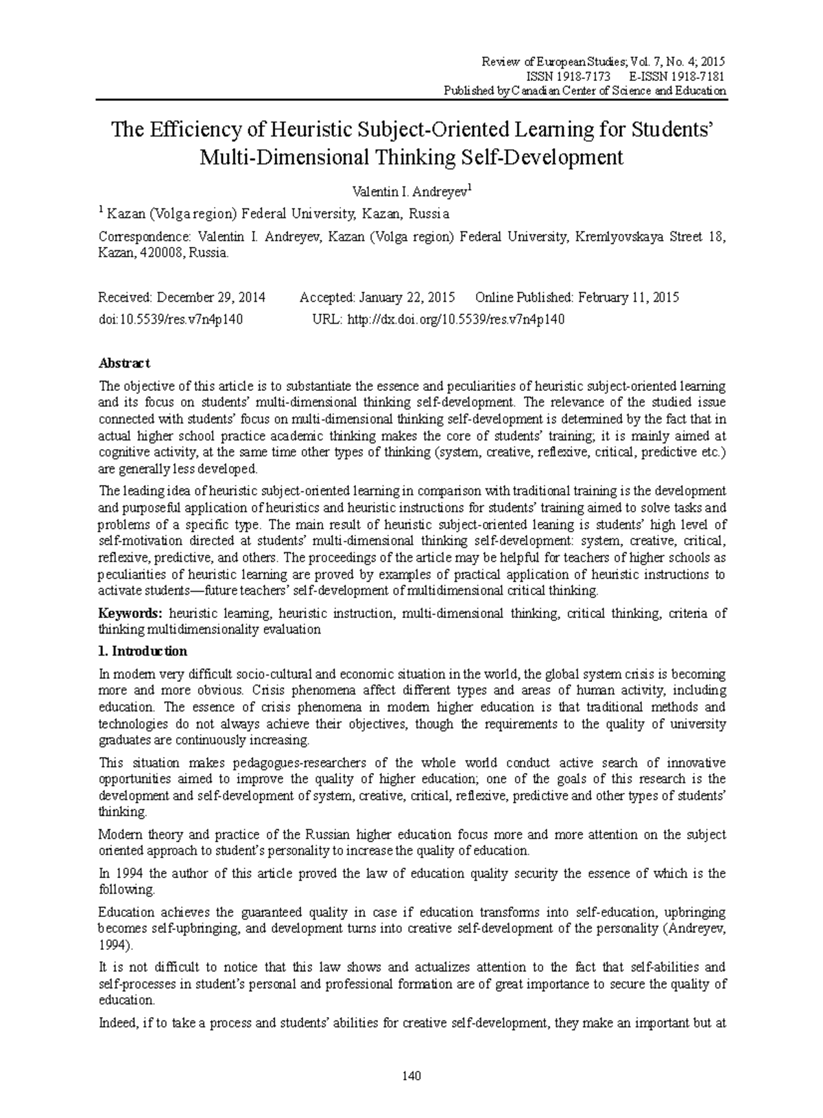 Heuristic Learning and Multidimensional Thinking in Education: A Study ...
