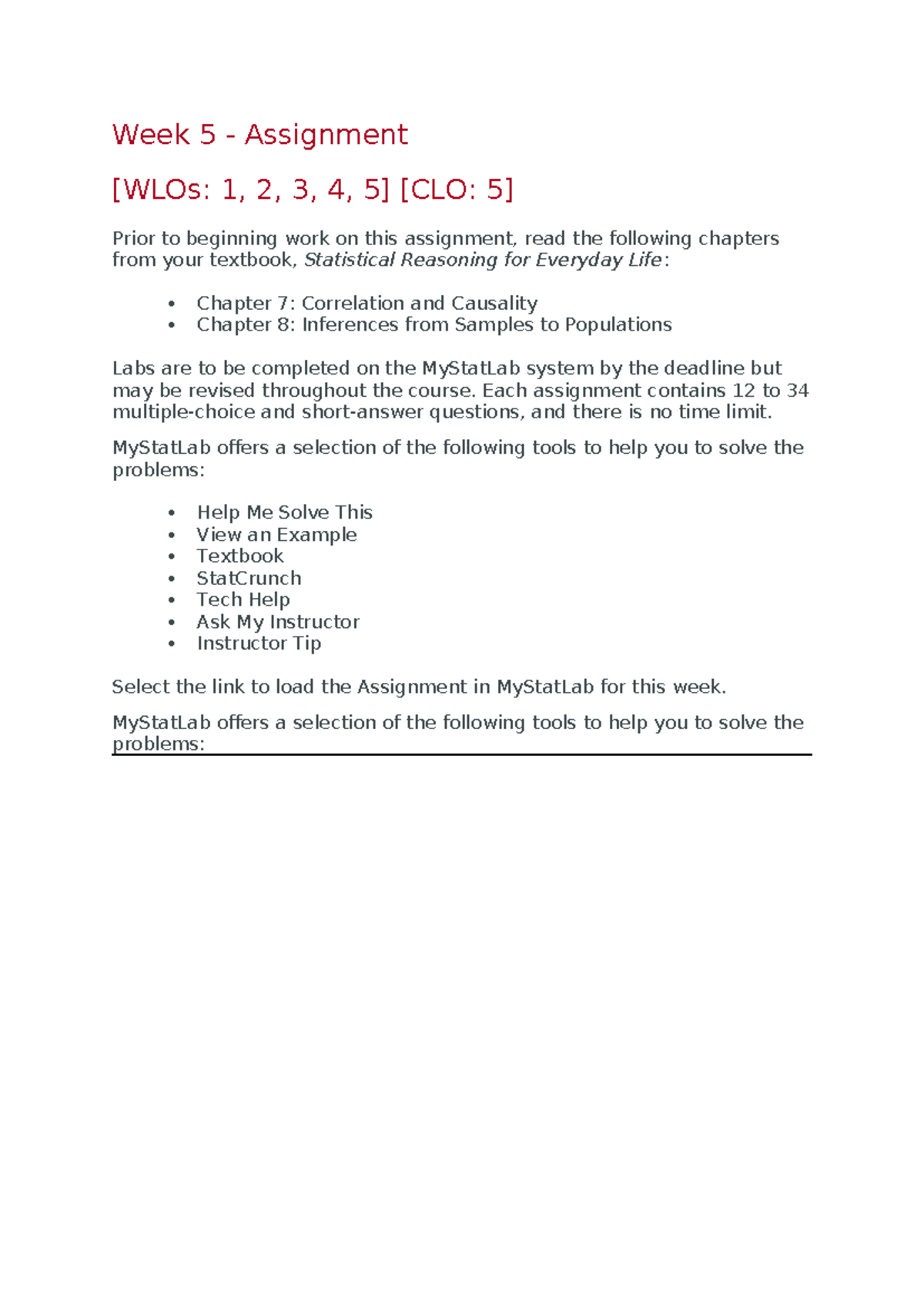 MAT232 Week 5 Assignments: Correlation, Causality & Inferences - Studocu