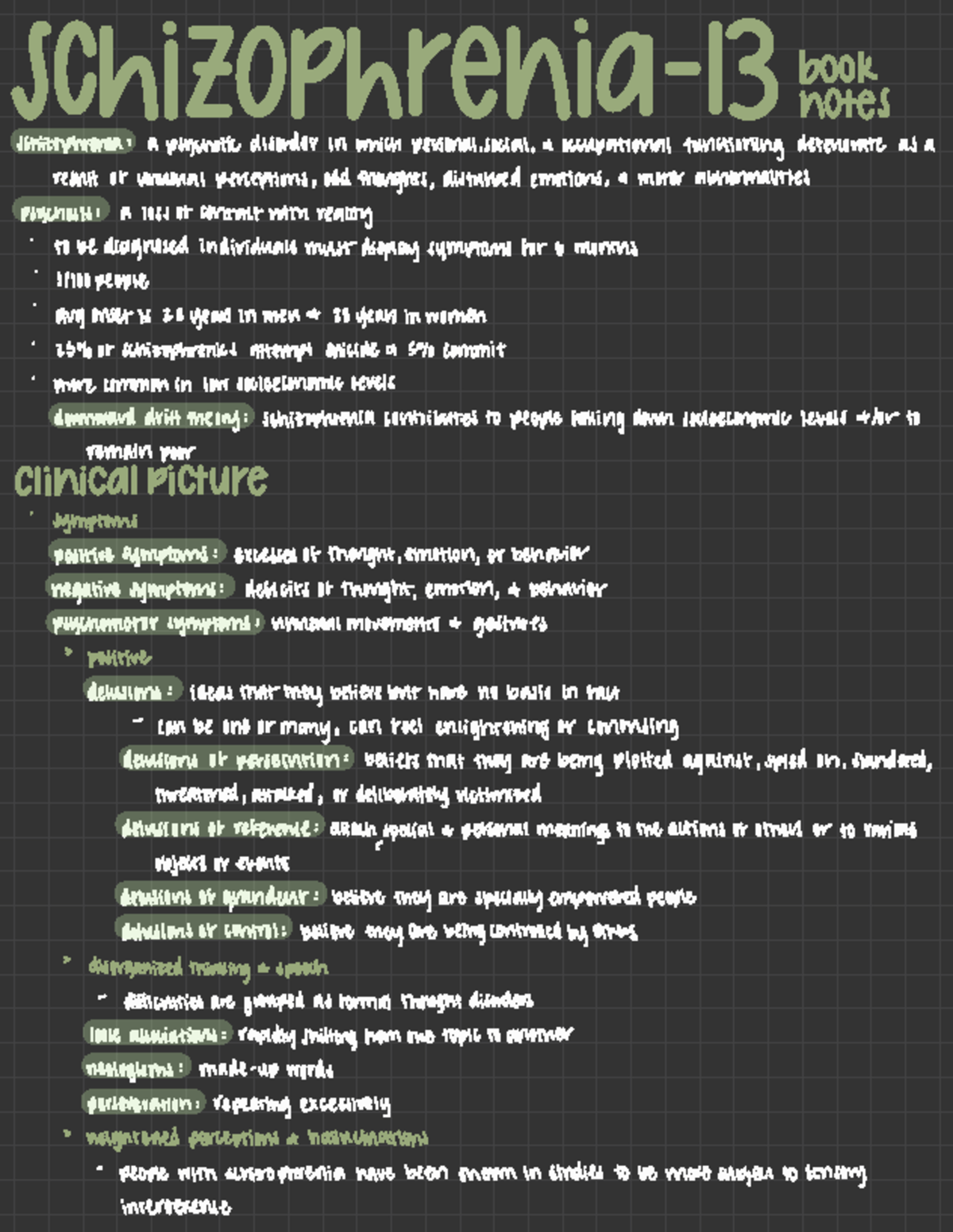 Psych 505- Chapter 13 book notes - y& JO j 8 ↑ OS schizophrenia: a ...