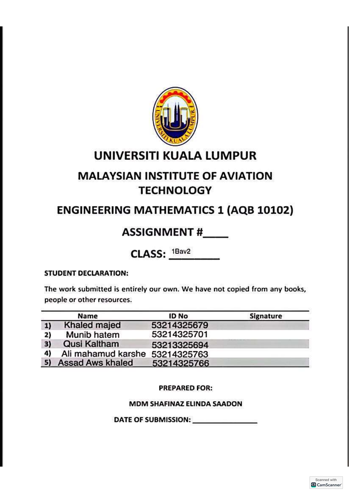 Engineering Mathematics 1 (AQB 10102) Assignment 4 - Solutions - Studocu