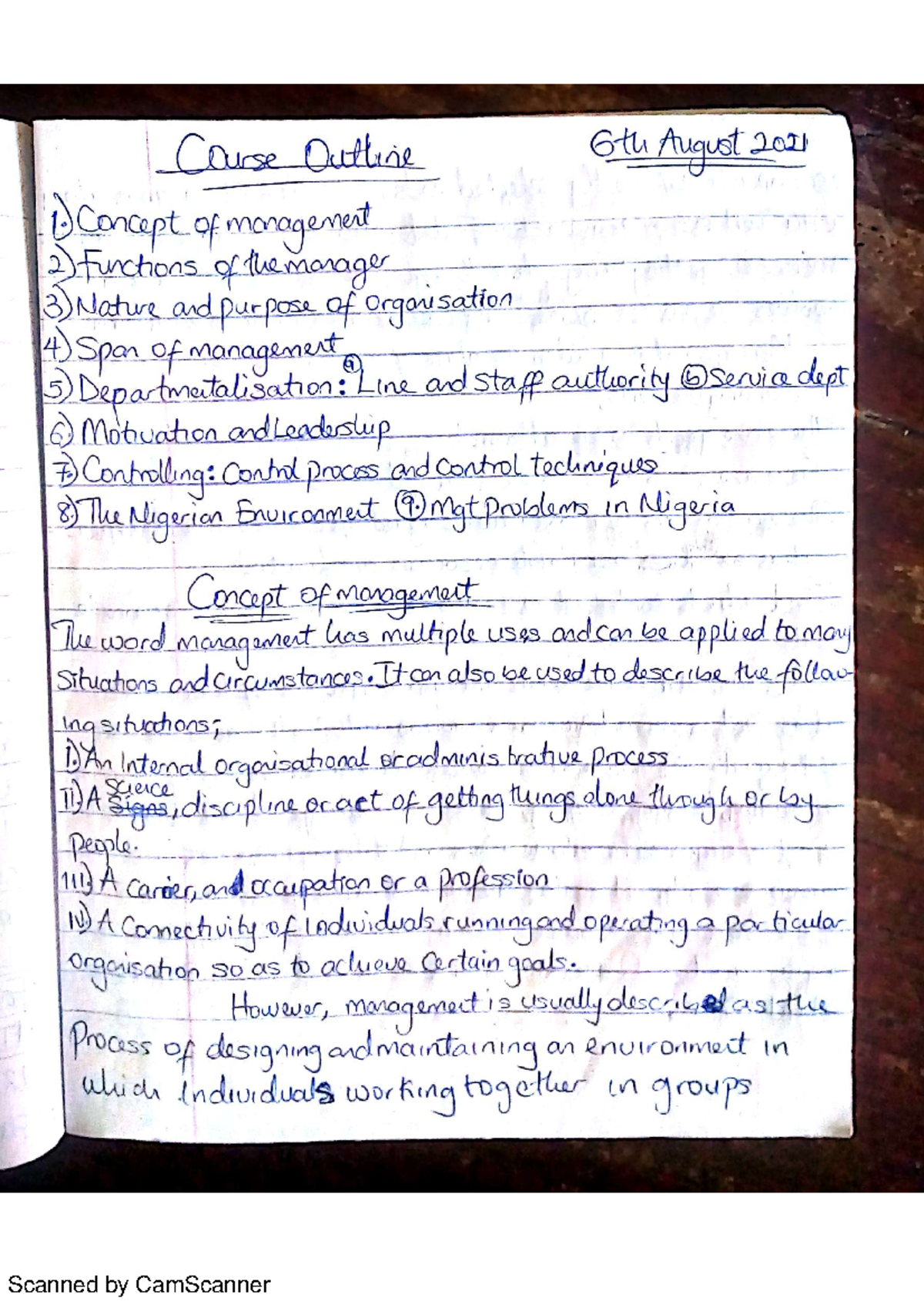BUS 321 Management Concepts & Functions - Class Notes Summary - Studocu