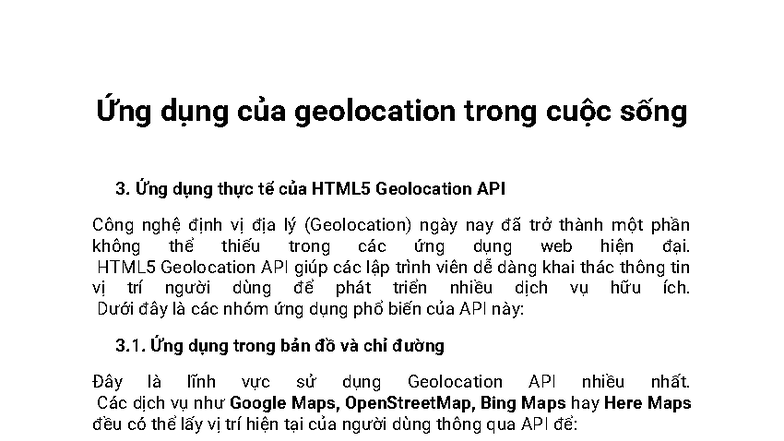 Ứng dụng thực tế của HTML5 Geolocation API trong cuộc sống - Studocu