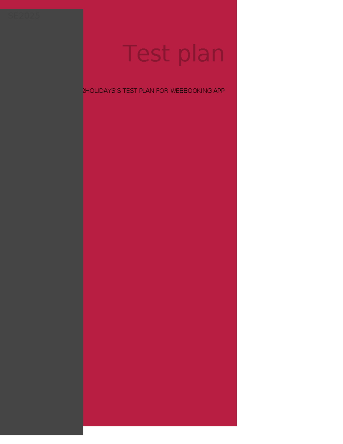 SE2025 Test Plan for Webbooking App - Tutorial Work - Studocu