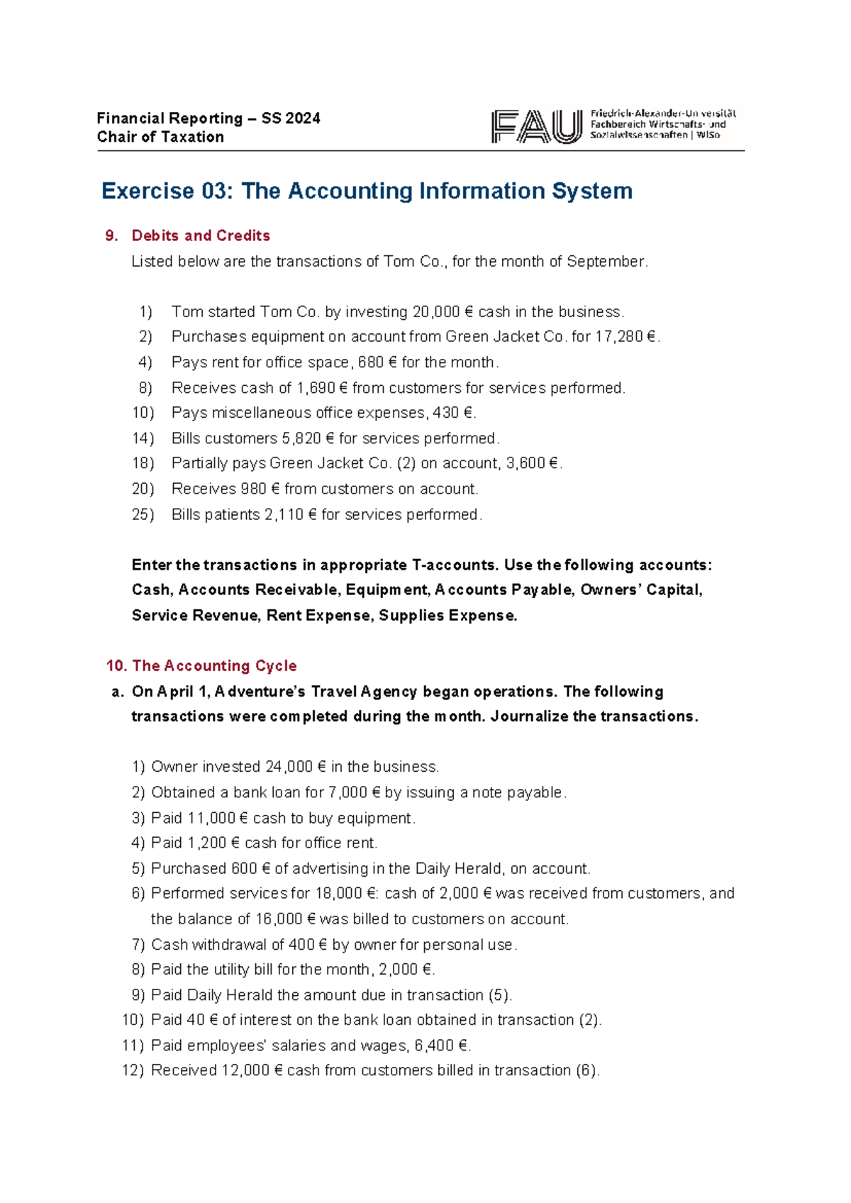 03 Exercises on The Accounting Information System - Detailed ...