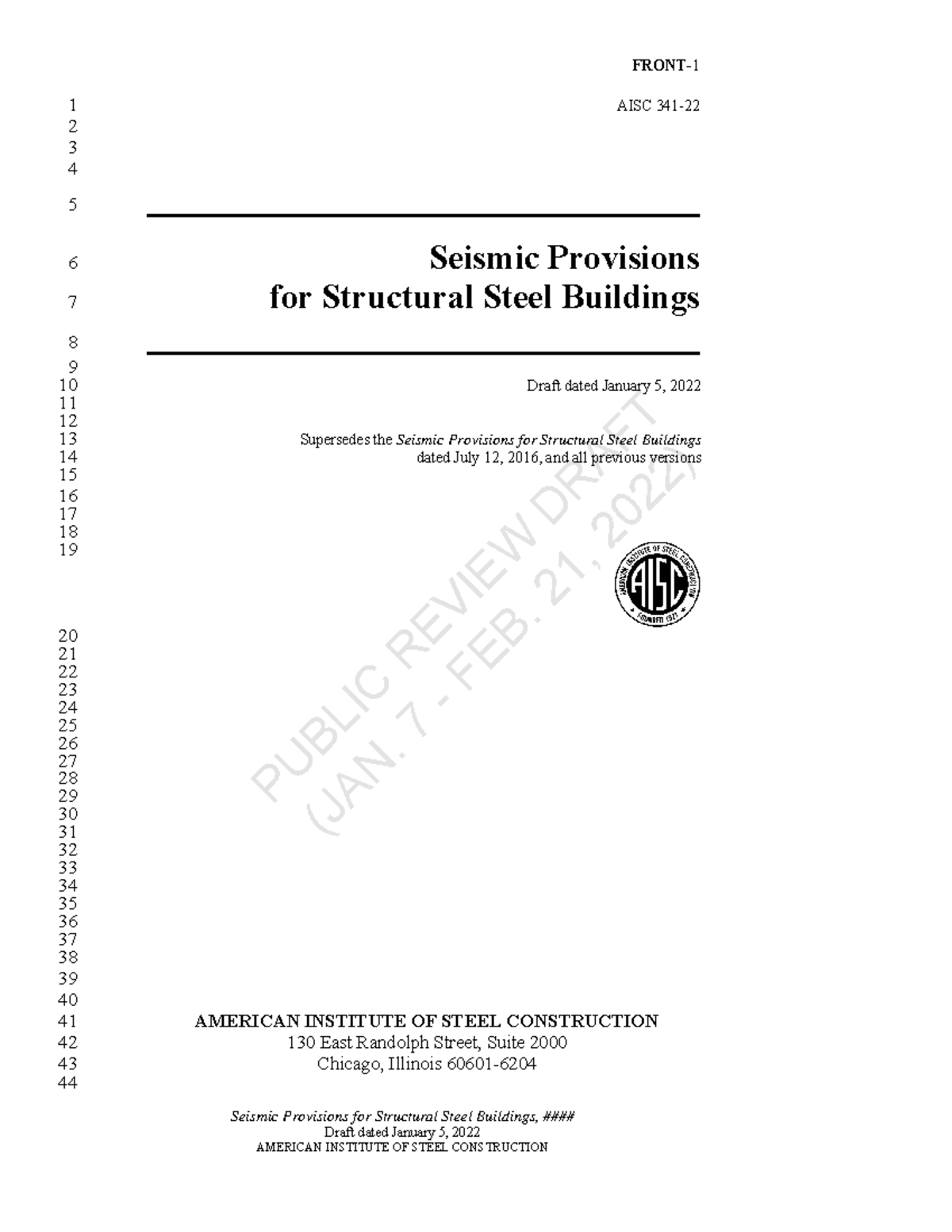 Seismic Provisions for Structural Steel Buildings (AISC) - Draft Jan ...