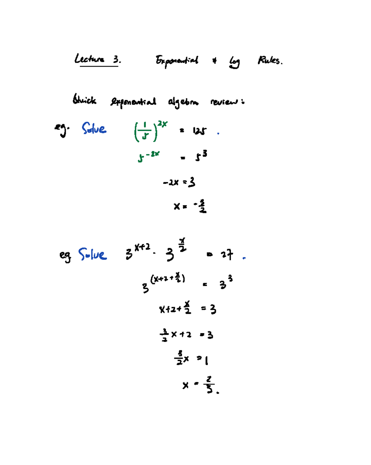 Lecture 3: Exponential & Logarithmic Functions Review - Studocu