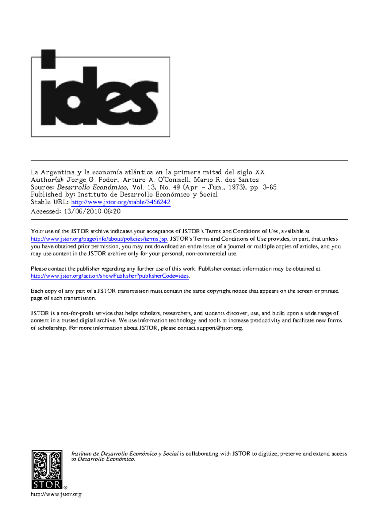 La Argentina y La Economía Atlántica en la 1ª Mitad del S. XX - Document Preview