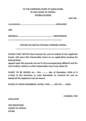 Affidavit in Support of Bail Pending Appeal - Suit No. [Insert Suit No ...