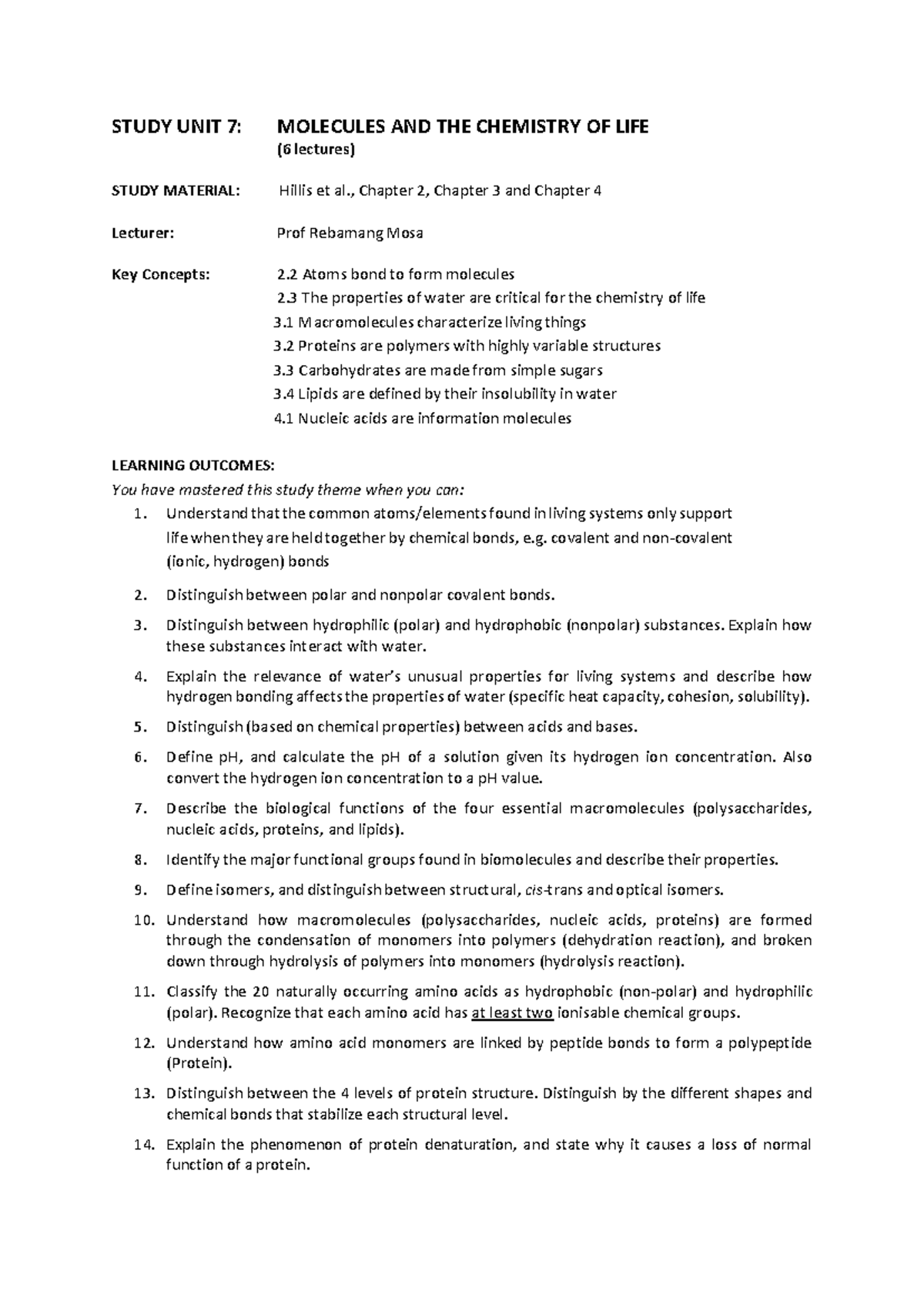 MLB111 Final Exam Study Guide: Molecules & Chemistry of Life - Studocu