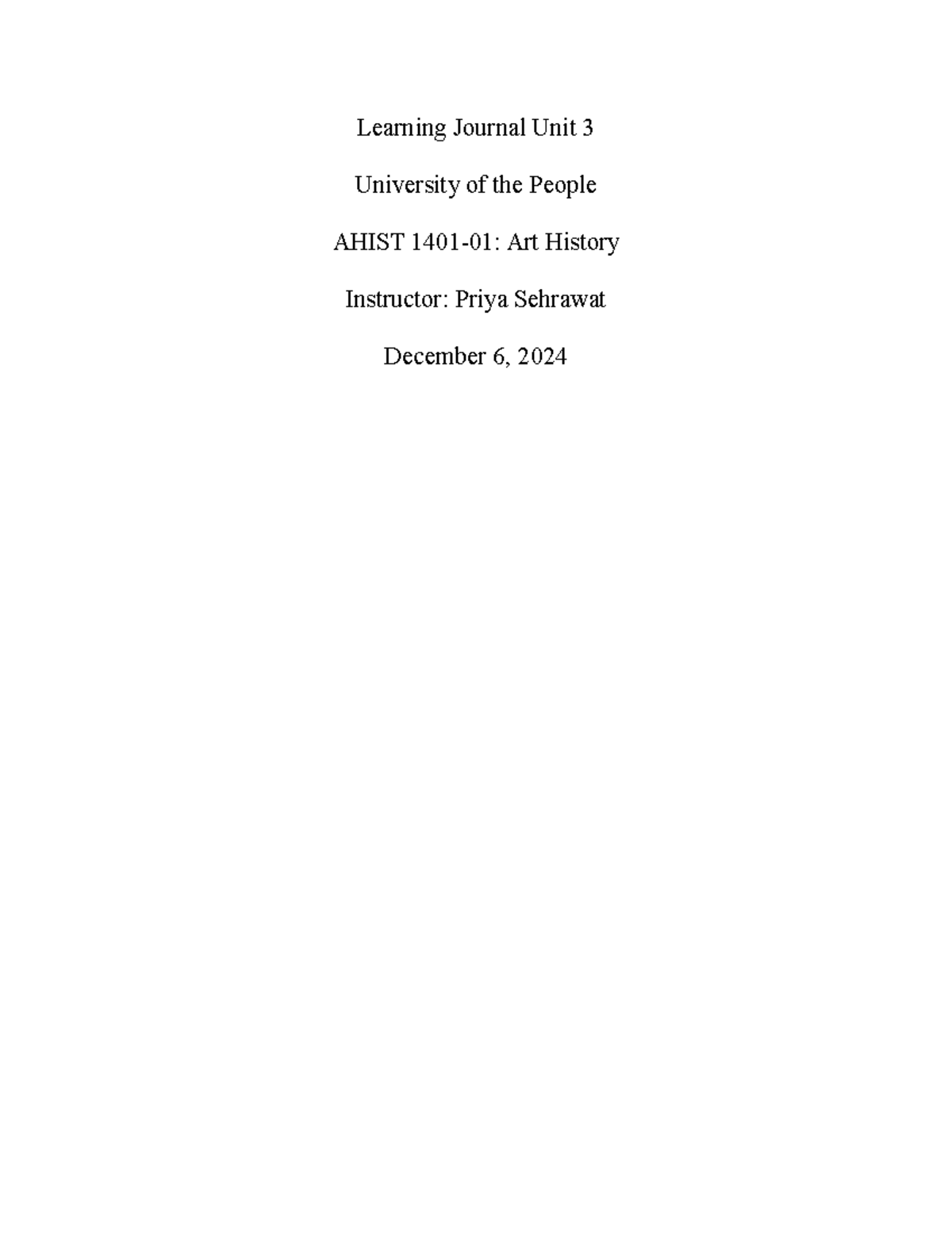 Ahist 1401-01 Learning Journal Unit 3 - Learning Journal Unit 3 ...