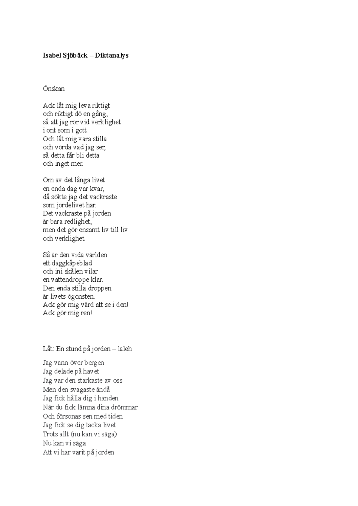 Diktanalys Helt lyriskt - Karin Boye - Isabel Sjöbäck – Diktanalys ...