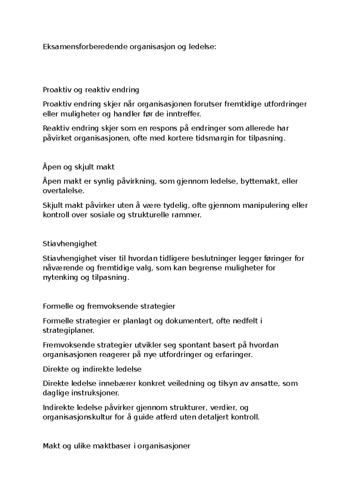 Eksamensforberedende notater om Organisasjon og Ledelse (OL300) - Studocu