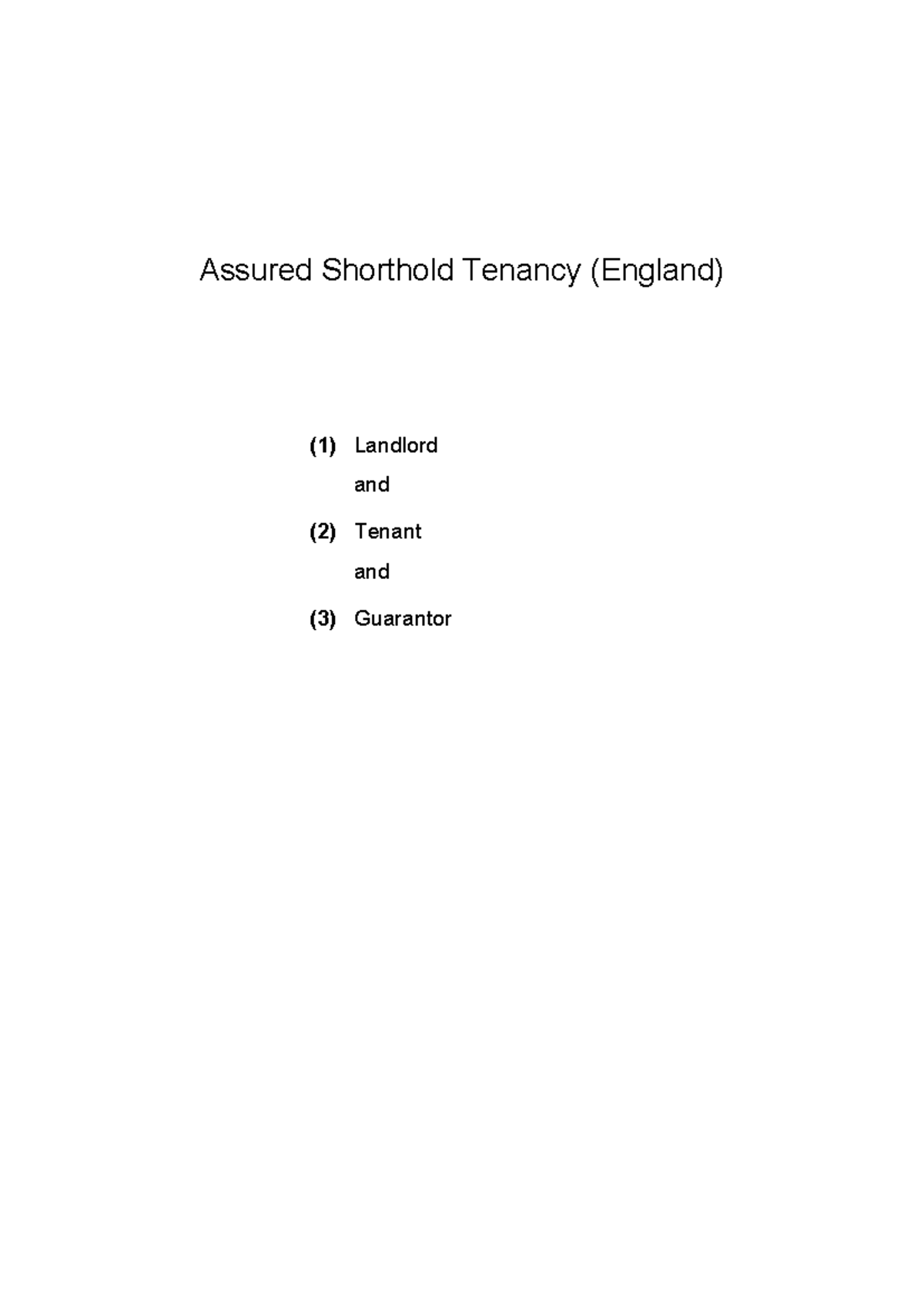 Assured Shorthold Tenancy Agreement (England) - Template Guide - Studocu