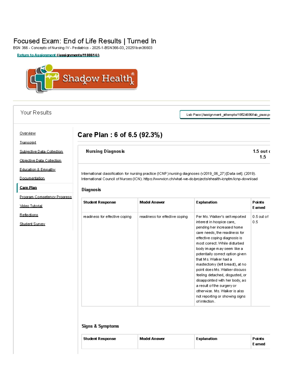 Focused Exam: End of Life Care Plan Analysis BSN 366 Concepts of ...