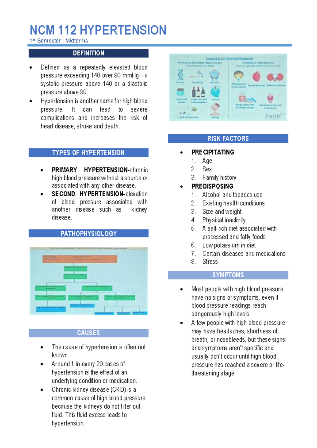 NCM 112 Hypertension 1st Semester Midterm Study Guide - Studocu