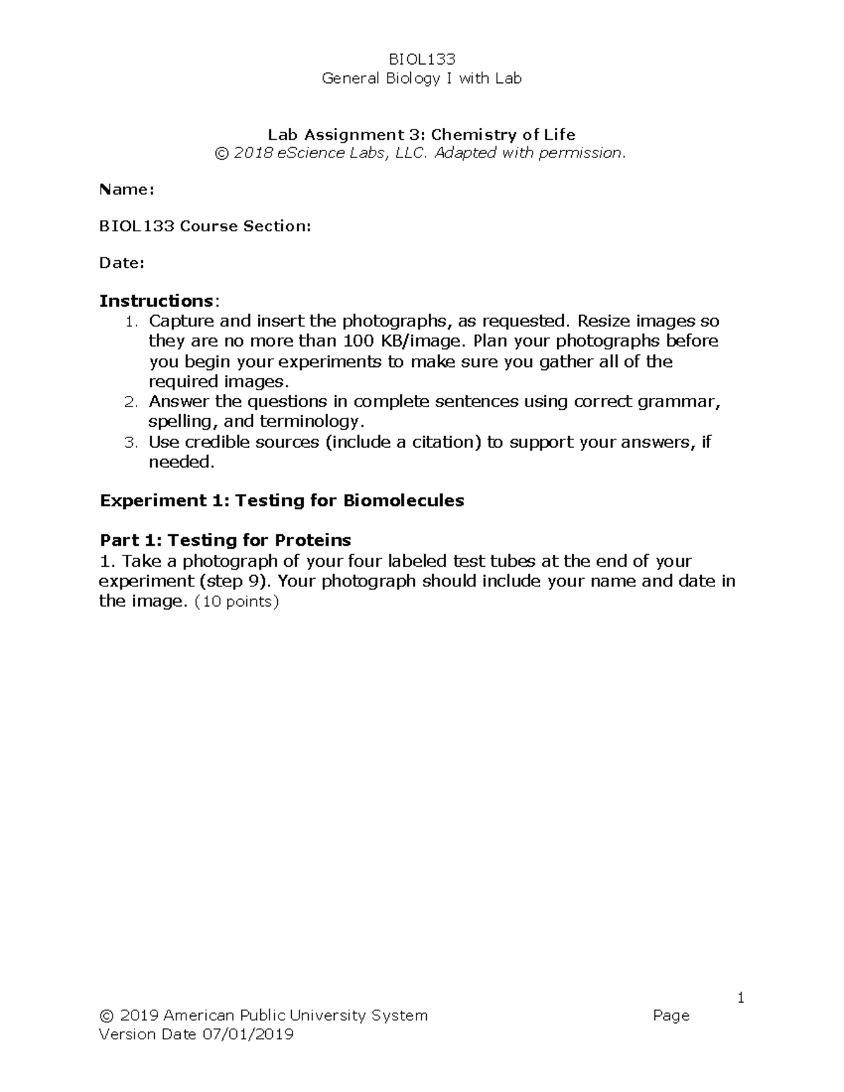 BIOL133 Lab Assignment 3: Exploring Chemistry of Life - Studocu