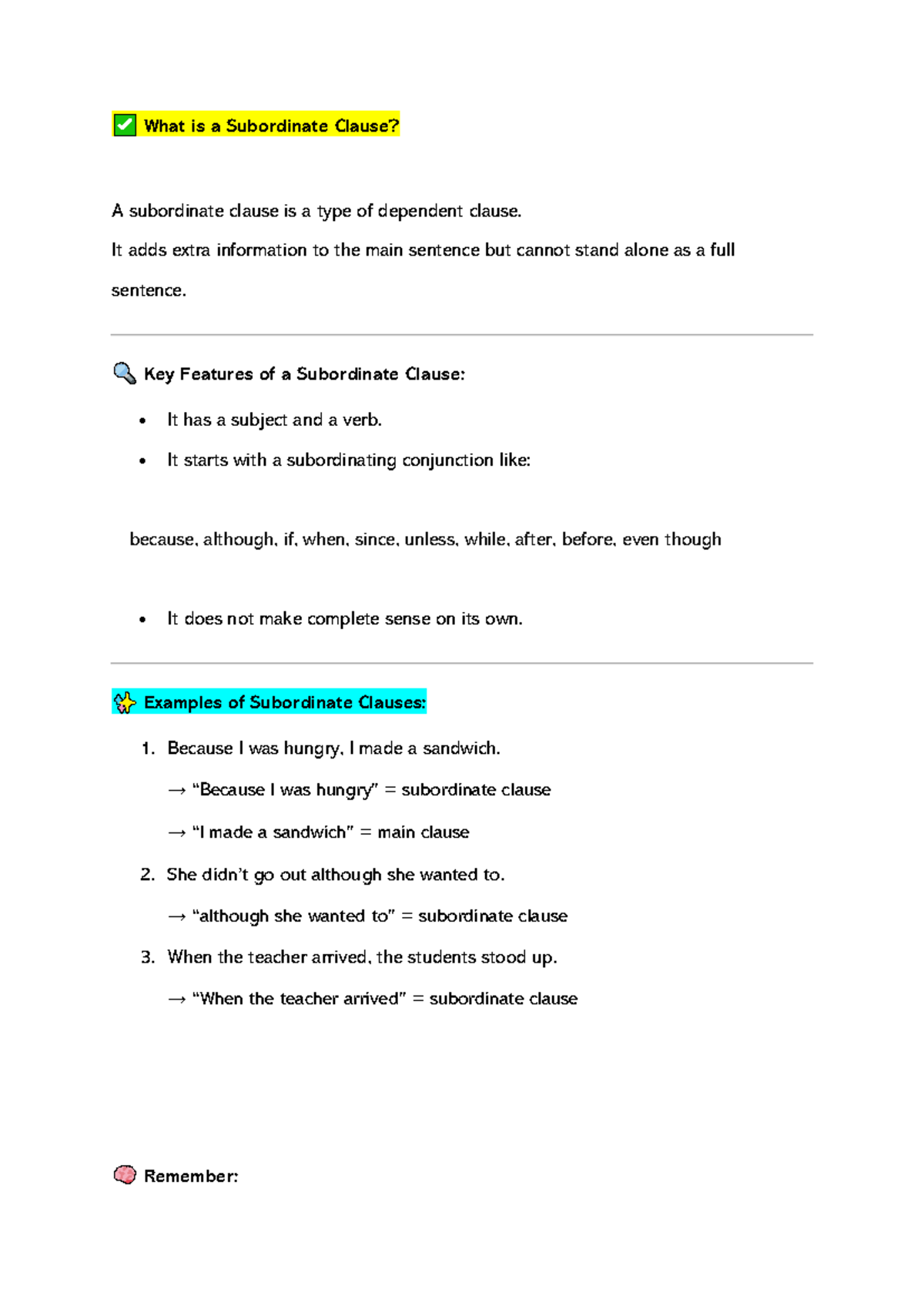 ENG 101: Understanding Subordinate Clauses and Their Functions - Studocu