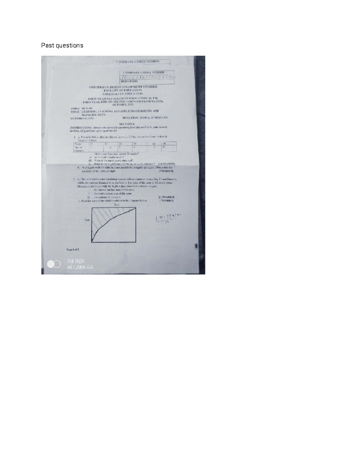 Past Questions for BEN 108: Learning & Teaching Geometry - Oct 2023 ...