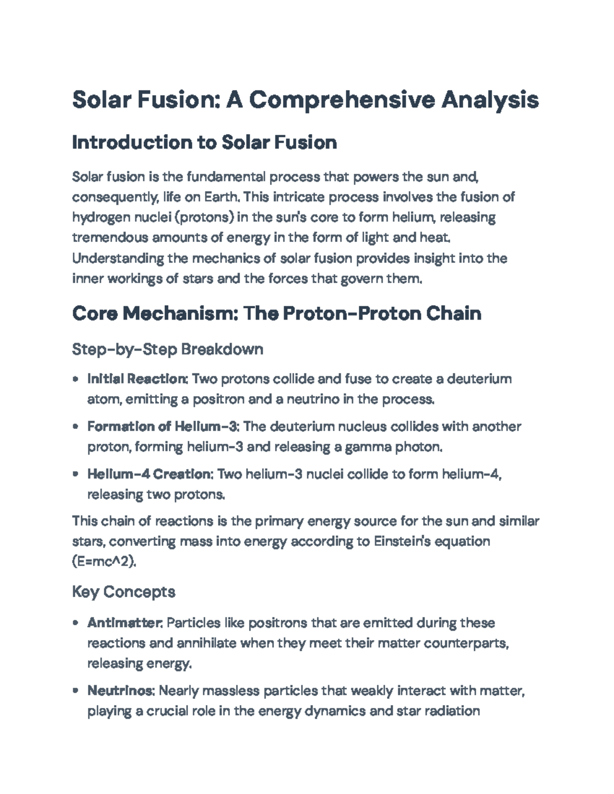 Understanding Solar Fusion: Processes, Impacts, and Stellar Evolution ...