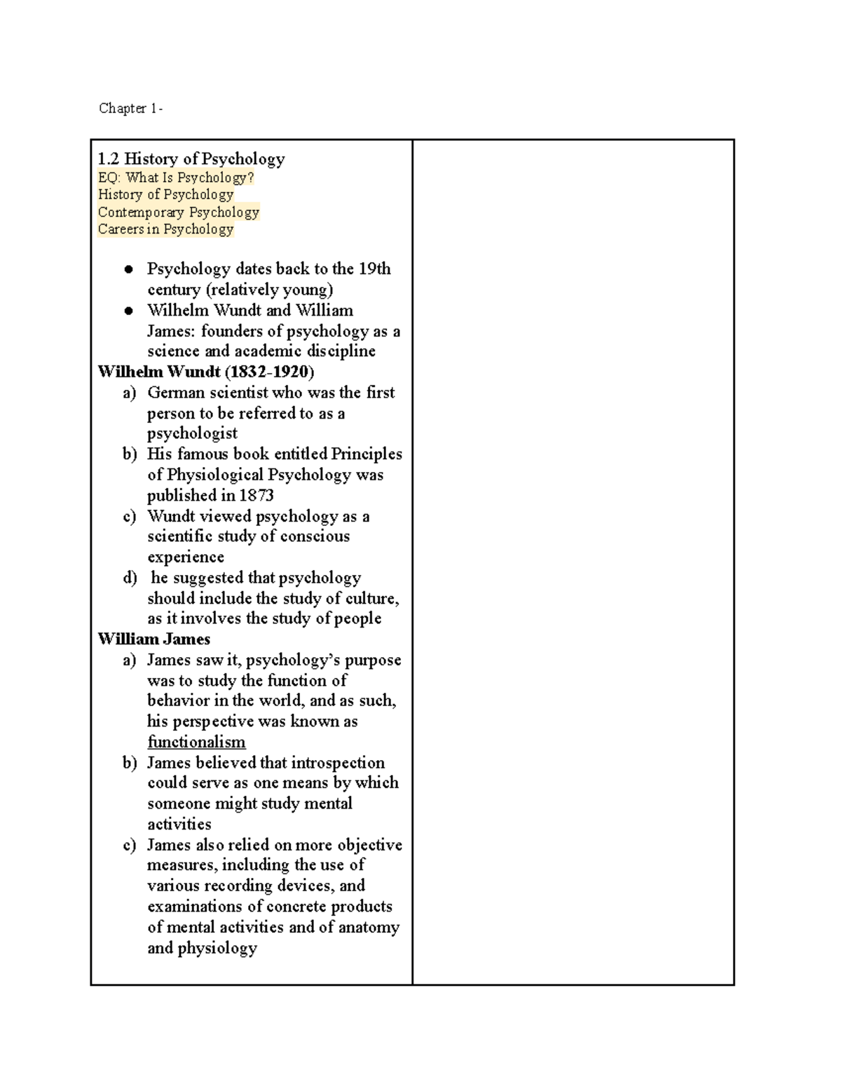 Psychology 101 Chapter 1 - Chapter 1- 1 History of Psychology EQ: What ...