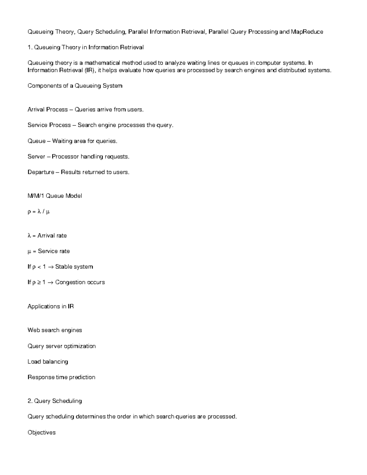 IR Parallel Processing Notes: Queueing Theory & Query Scheduling - Studocu
