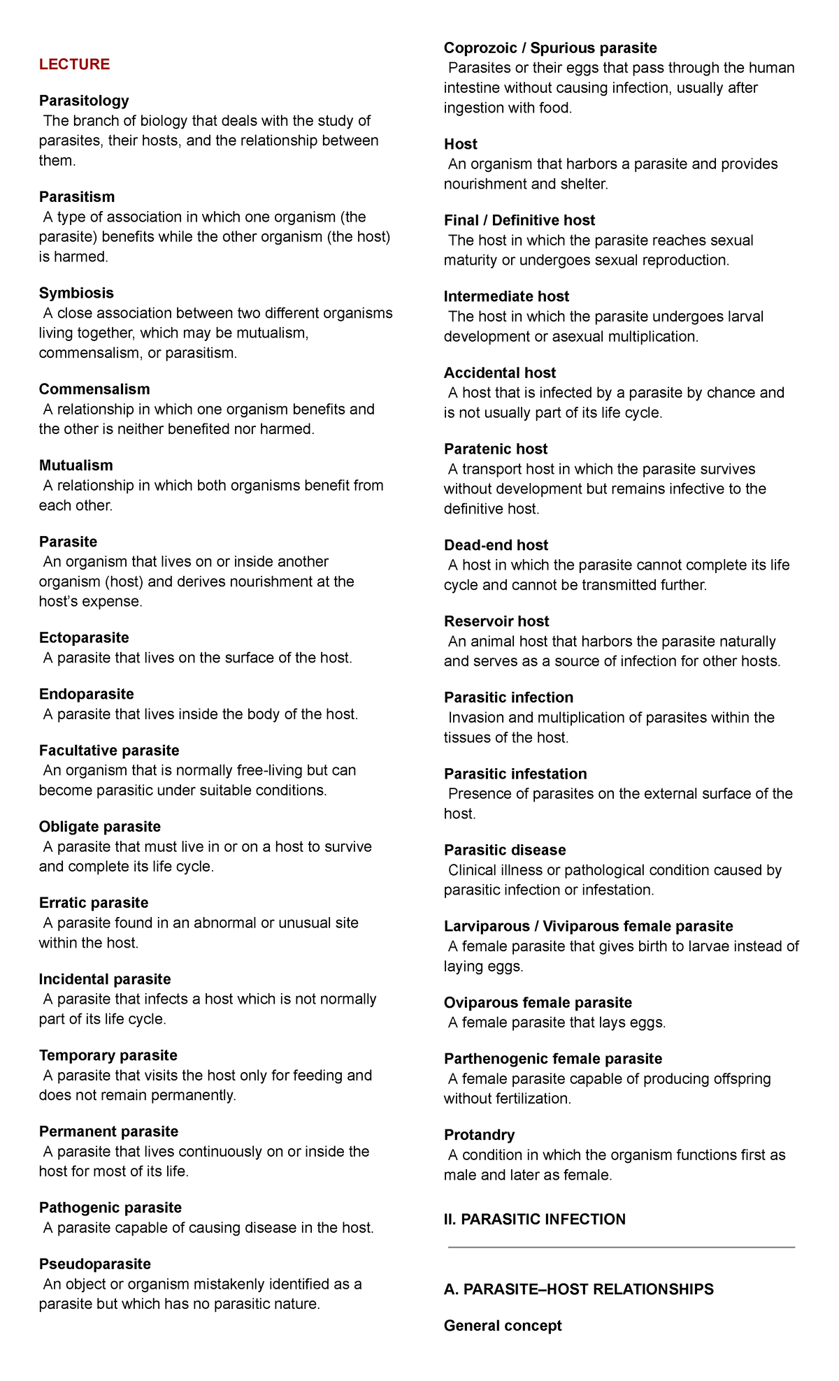 LECTURE Parasitology: Understanding Parasites and Host Relationships ...