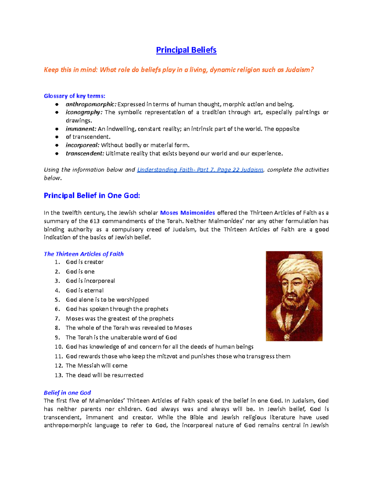 Maimonides' Thirteen Principles of Faith in Judaism (REL 202) - Studocu