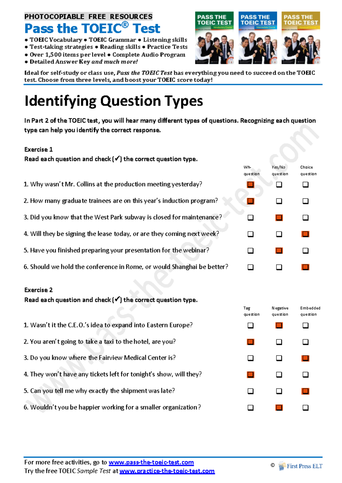 Identifying Question Types - PHOTOCOPIABLE FREE RESOURCES Pass the ...