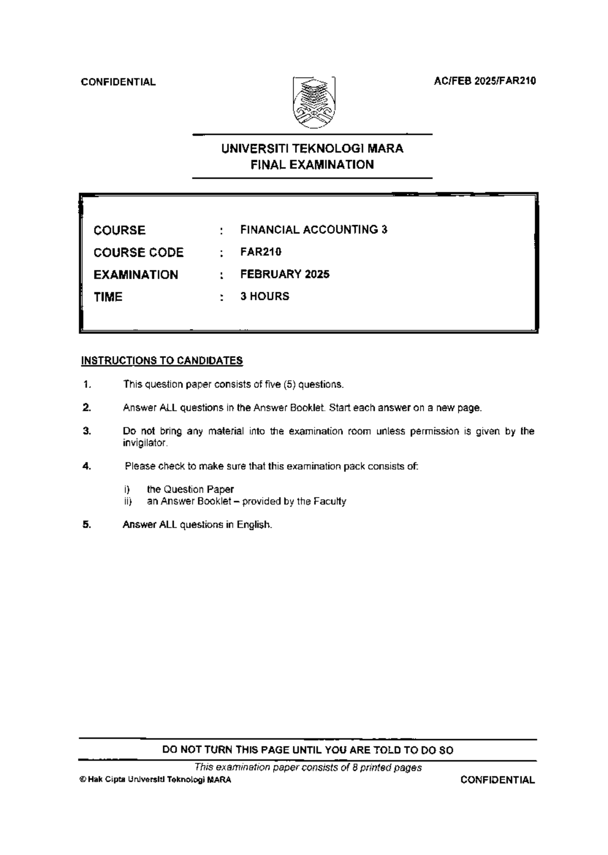 FAR210 FEB 2025 Final Exam Questions for Financial Accounting 3 - Studocu