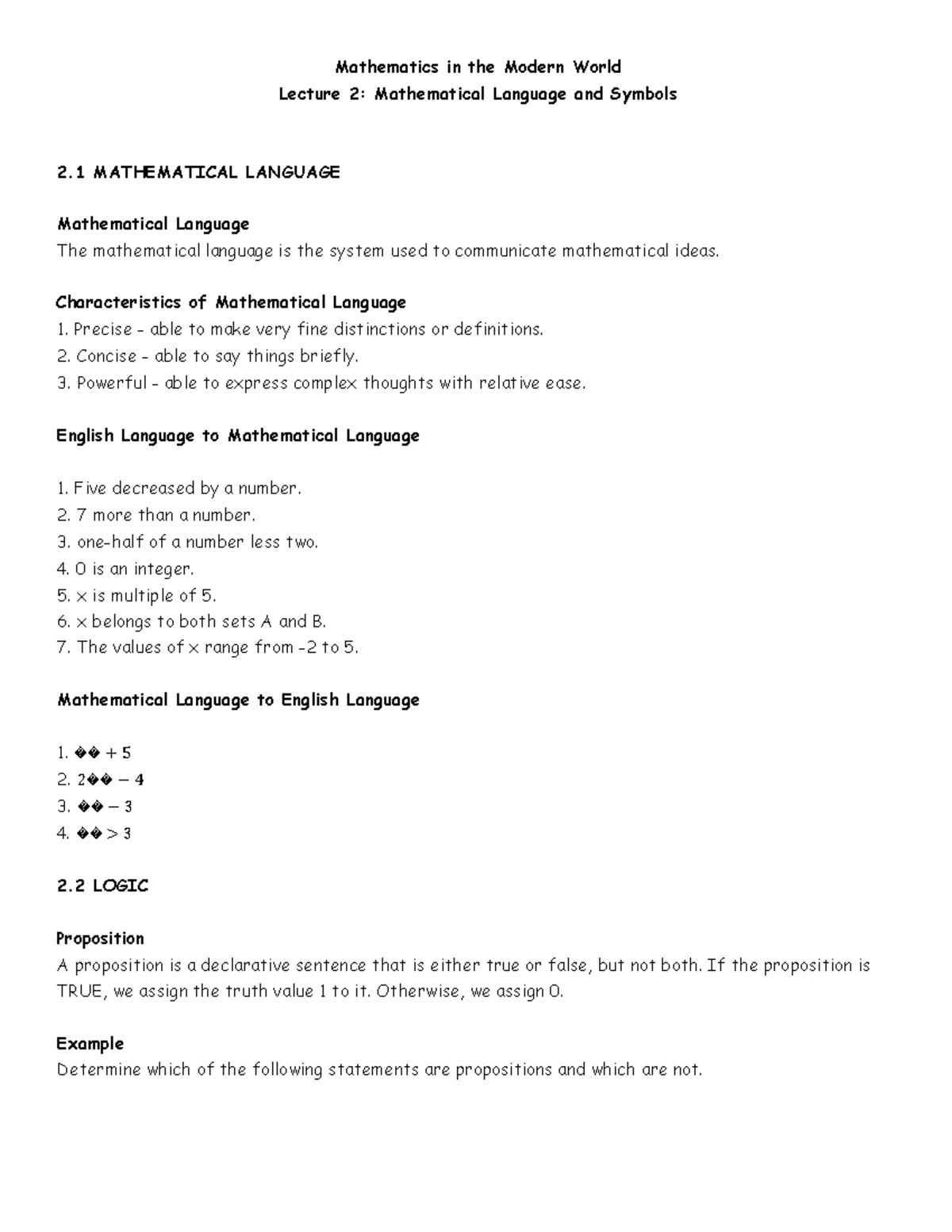 MMW Lecture 2: Understanding Mathematical Language & Logic Concepts ...