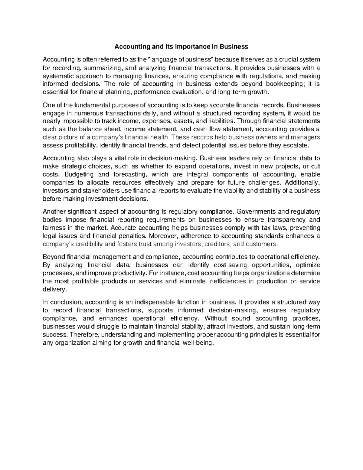 ACC 101: The Role and Importance of Accounting in Business - Studocu