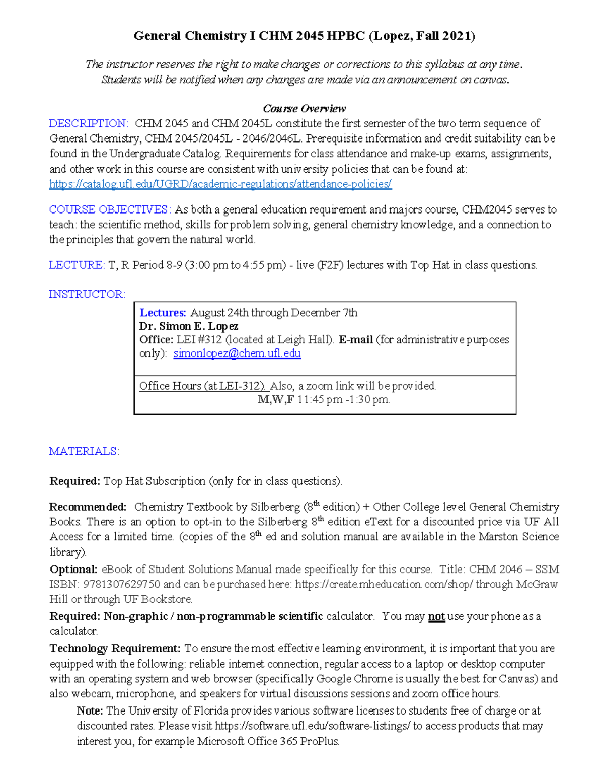 CHM2045-Fall 2021 Syllabus & Course Overview for General Chemistry I ...