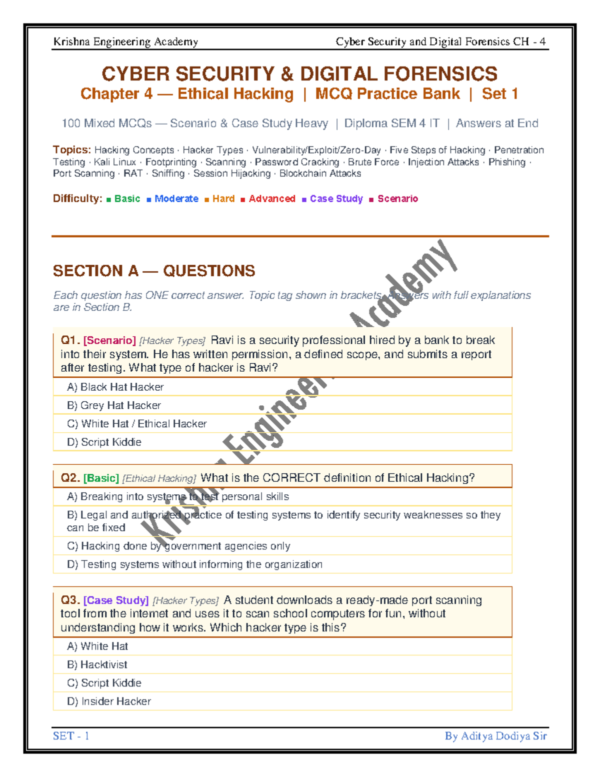 Cyber Security & Digital Forensics CH 4: Ethical Hacking MCQ Set 1 ...