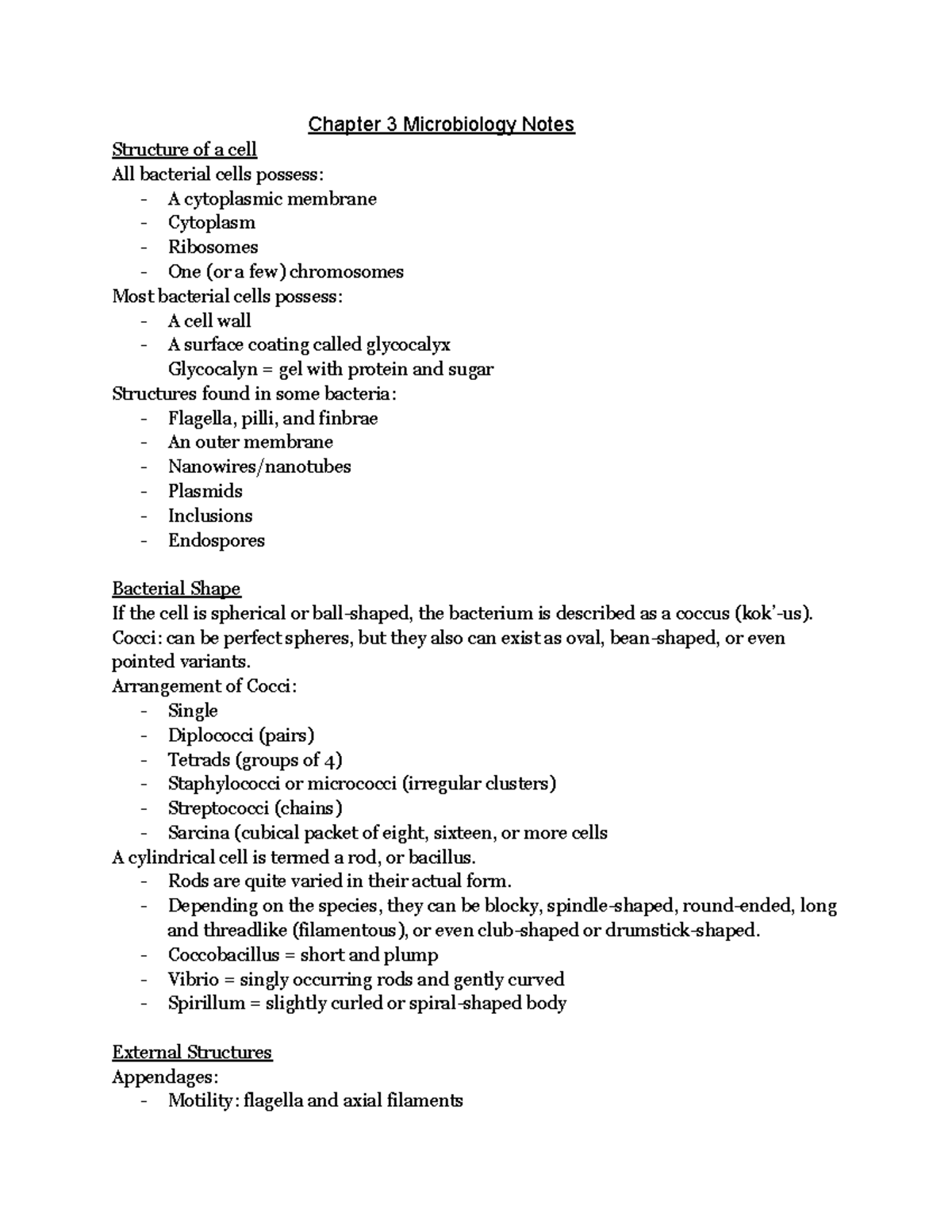 Microbiology Notes: Chapter 3 Overview of Bacterial Structures - Studocu