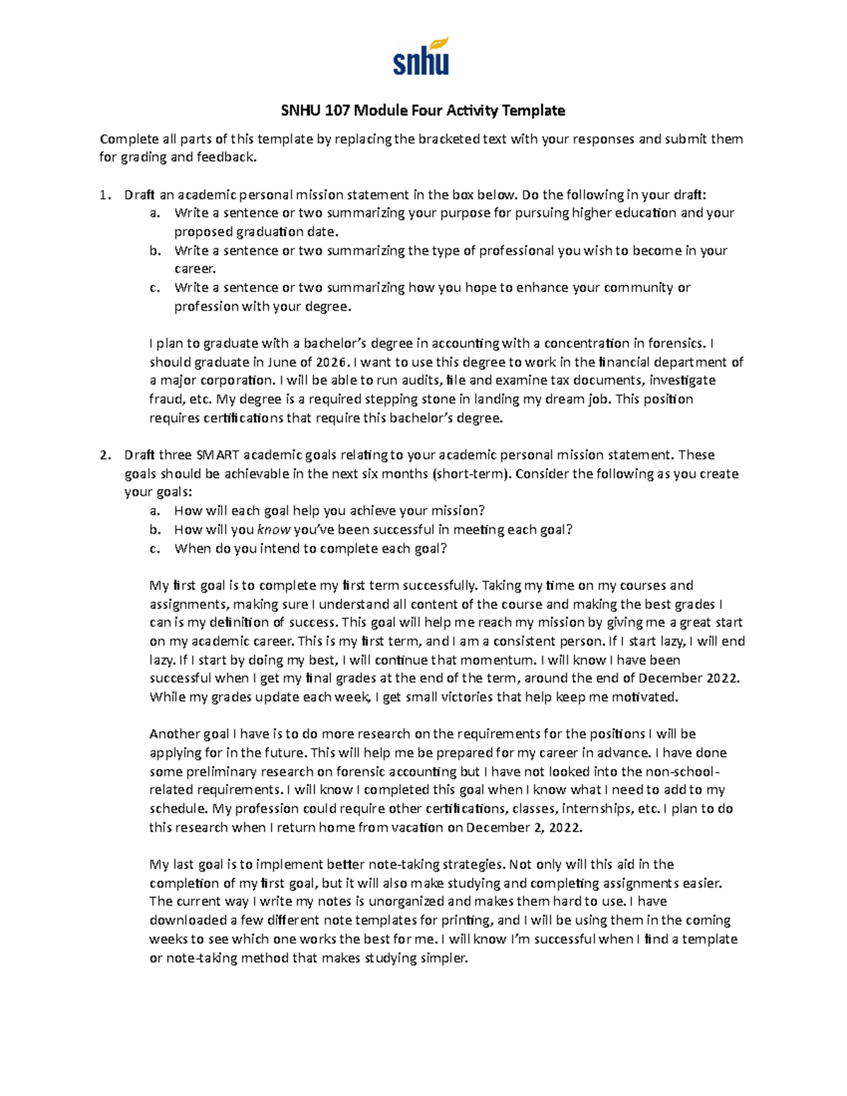 Module 4 Assignment: Developing Your Personal Mission Statement - Studocu