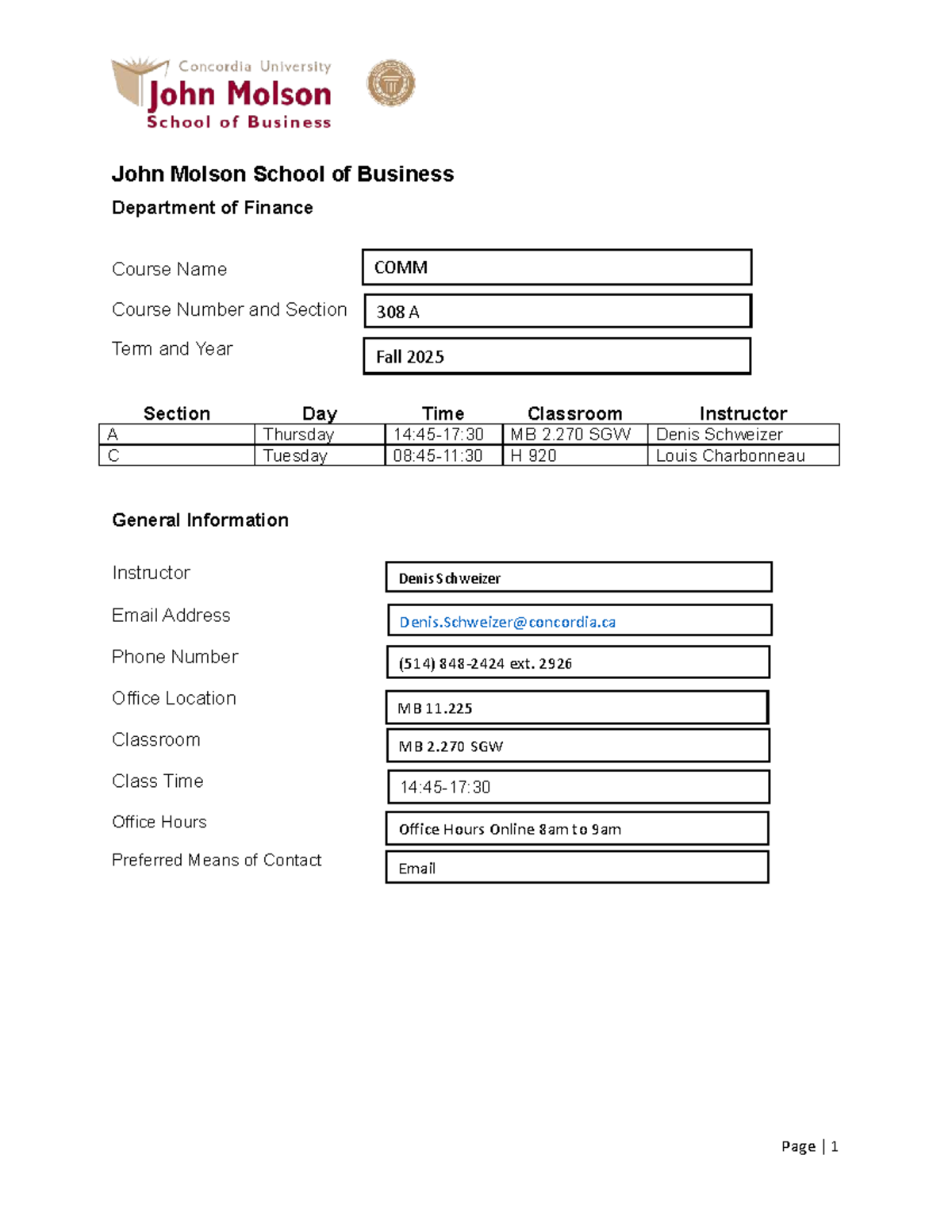 COMM 308 Course Outline: Corporate Finance Fall 2025 - Studocu