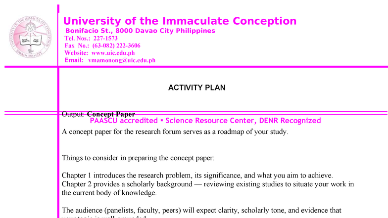 Research Concept Paper Instructions for PAASCU Accredited Science ...