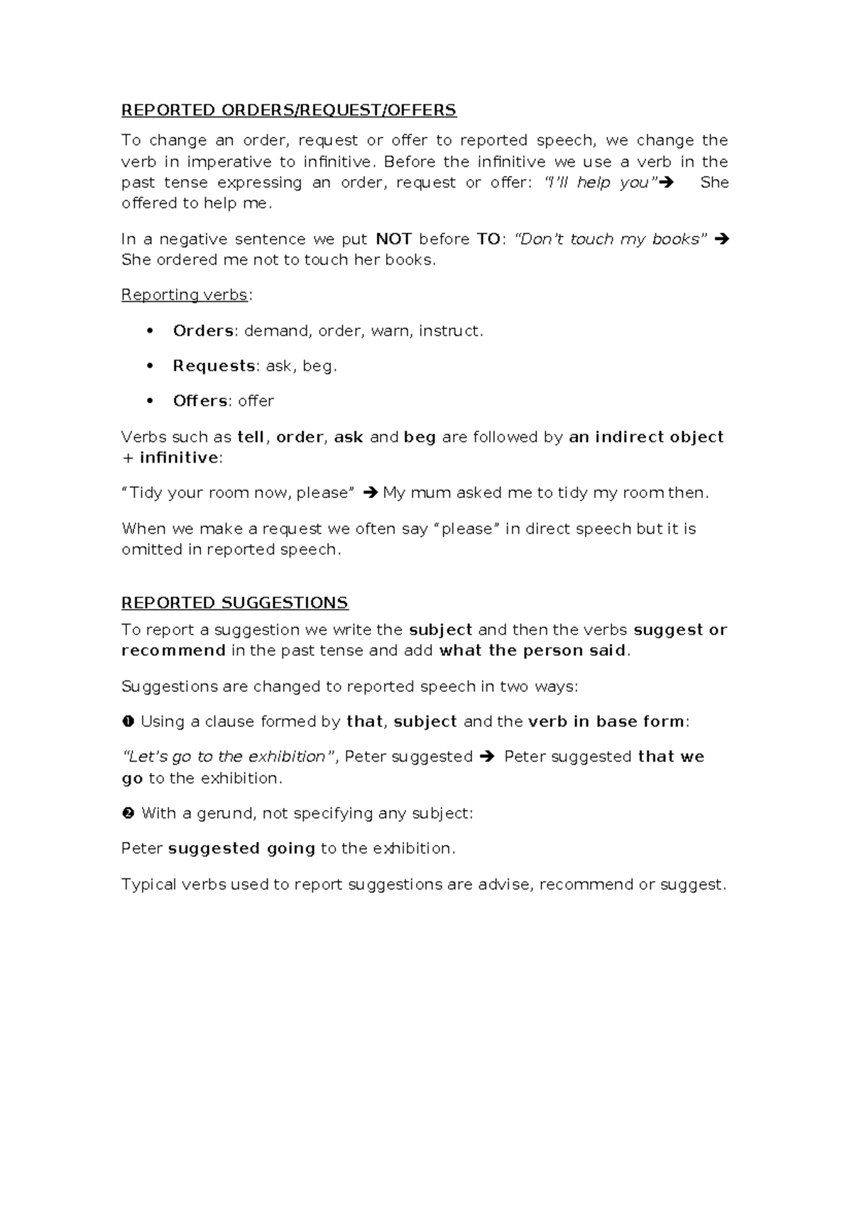 Reported Orders, Requests, and Suggestions: Imperative to Infinitive ...
