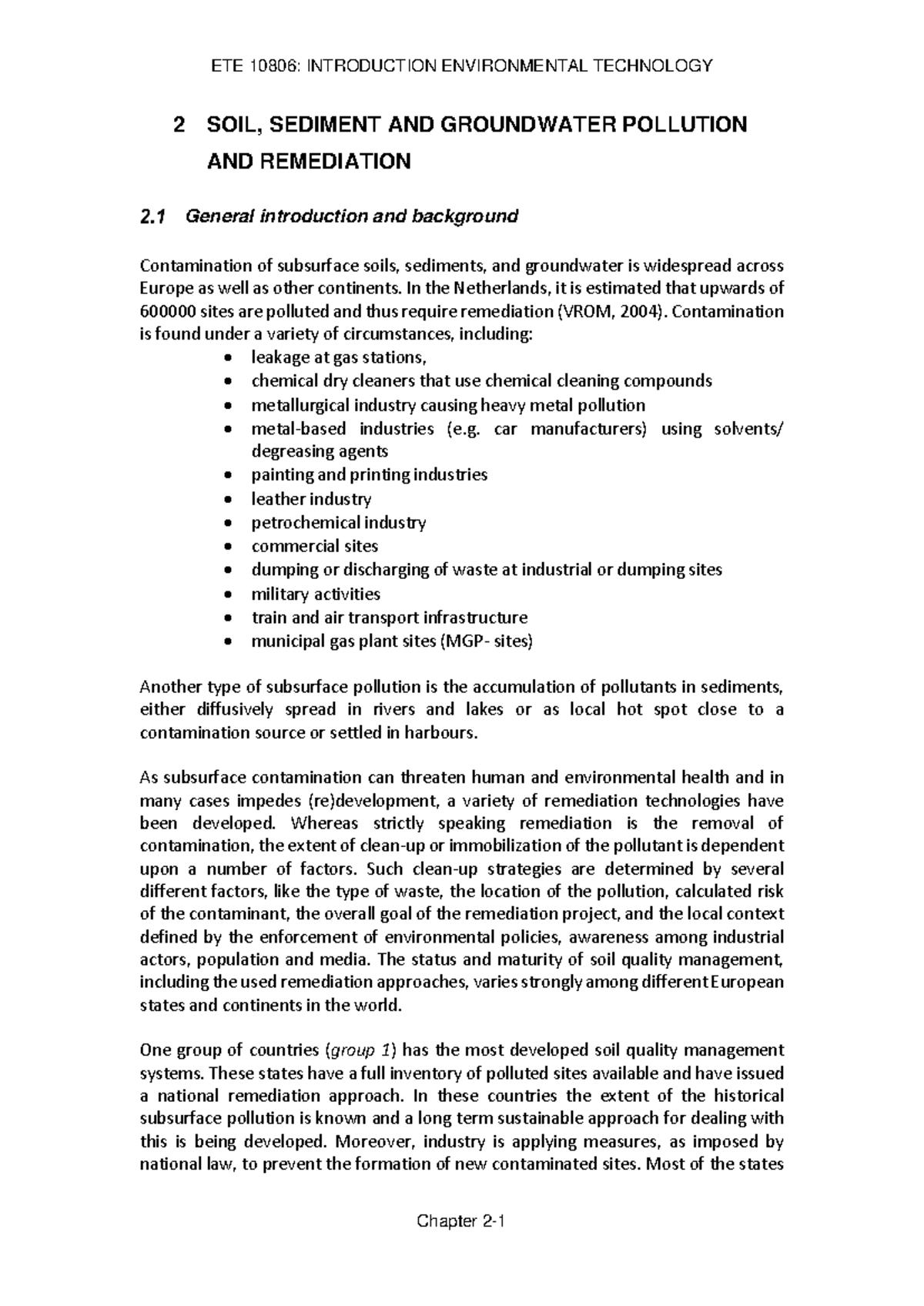 Environmental Remediation Techniques for Contaminated Soils - ETE 10806 ...