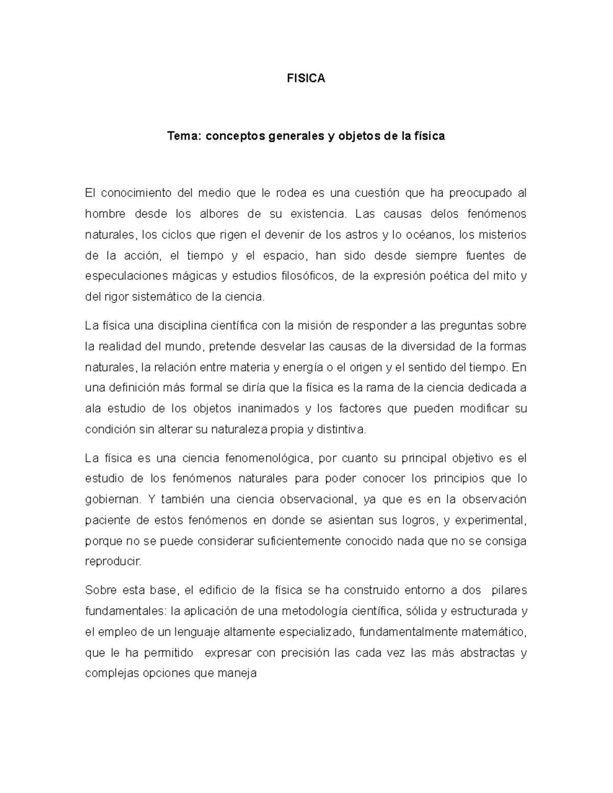 Conceptos Generales DE LA Fisica - FISICA Tema: conceptos generales y ...