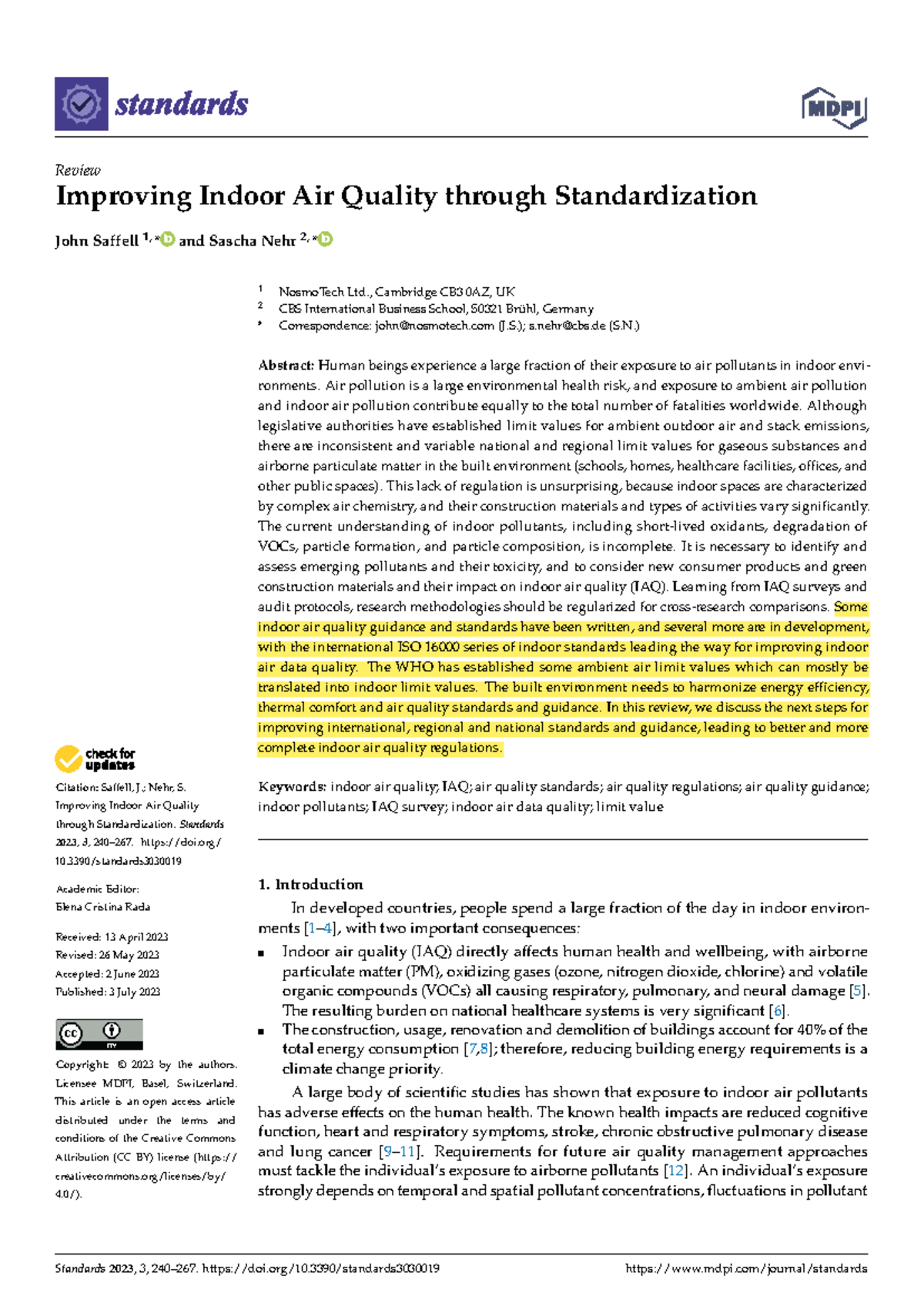 Improving Indoor Air Quality through Standardization: A Review (IAQ ...