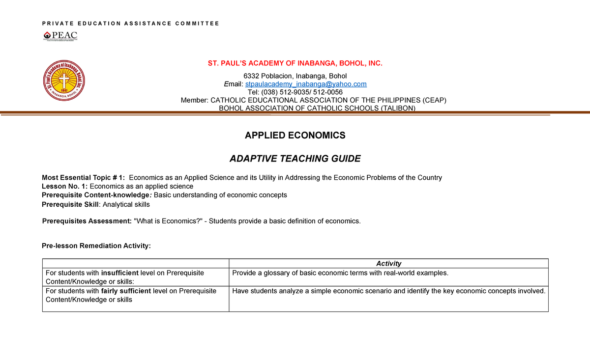 ATG 6332: Applied Economics Adaptive Teaching Guide - Key Concepts ...