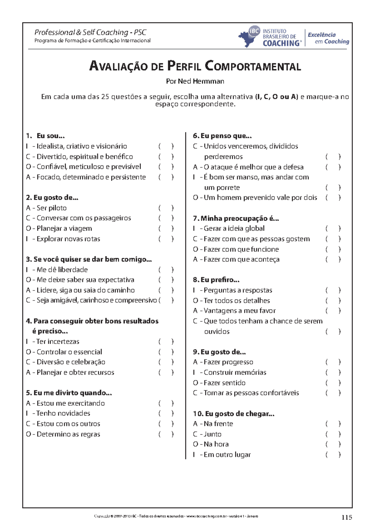 Avaliação de Perfil Comportamental - Programa de Formação e