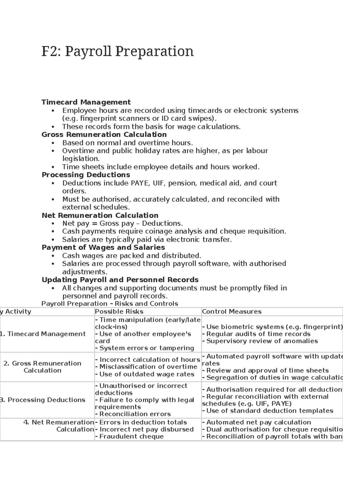 F2: Payroll Preparation and Deductions Management Guide - Studocu