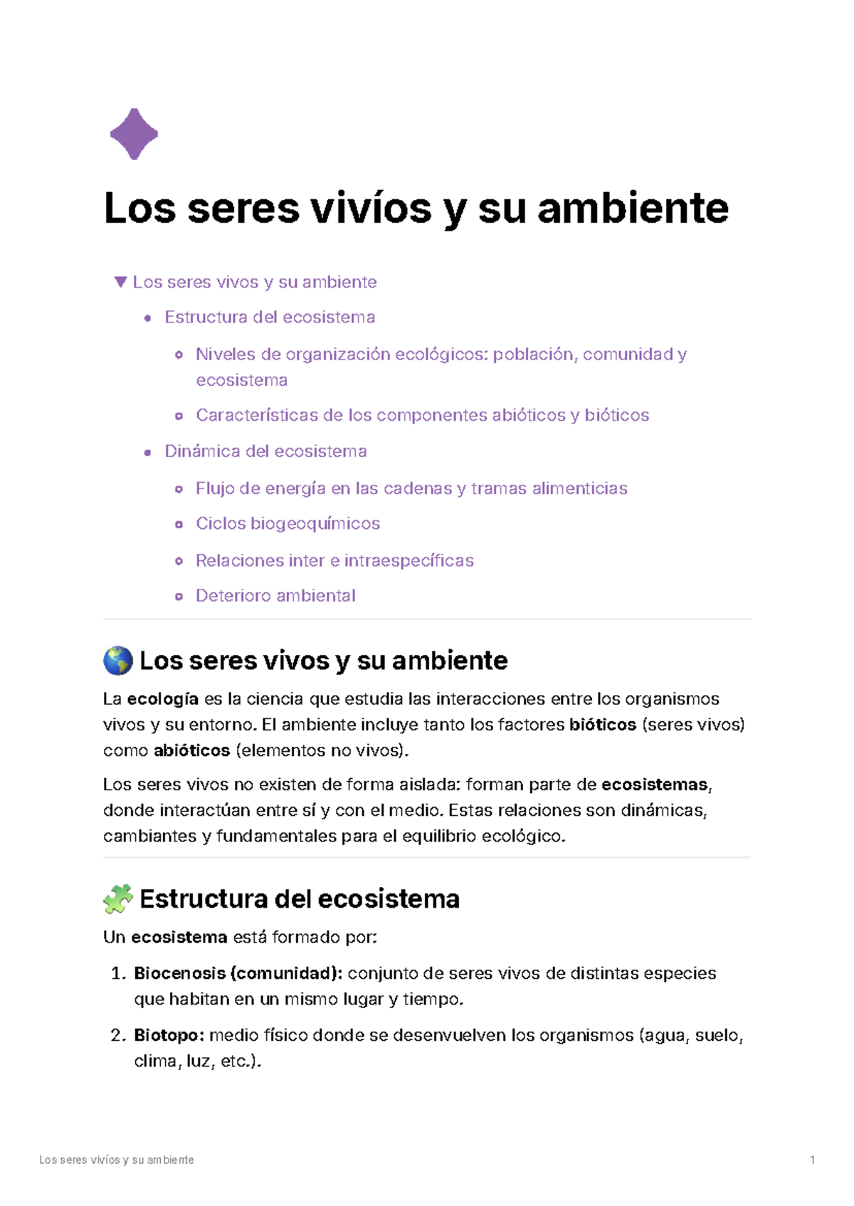 Los seres vivos y su ambiente: Estructura y Dinámica del Ecosistema ...